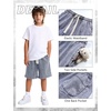 image:imageFlygo Boys Shorts Cotton Acid Washed Jogger Shorts with Pockets  Soft Breathable Cotton Elastic Waist Drawstring Loose Comfy Fit for Active Kids Daily Running Playing Summer CampLight Grey
