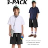 image:imageFlygo Boys Shorts Cotton Acid Washed Jogger Shorts with Pockets  Soft Breathable Cotton Elastic Waist Drawstring Loose Comfy Fit for Active Kids Daily Running Playing Summer CampBlackdarkgreylightgrey