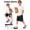 image:imageFlygo Boys Shorts Cotton Acid Washed Jogger Shorts with Pockets  Soft Breathable Cotton Elastic Waist Drawstring Loose Comfy Fit for Active Kids Daily Running Playing Summer CampBlack