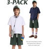 image:imageFlygo Boys Shorts Cotton Acid Washed Jogger Shorts with Pockets  Soft Breathable Cotton Elastic Waist Drawstring Loose Comfy Fit for Active Kids Daily Running Playing Summer CampBlackarmylightgrey