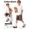 image:imageFlygo Boys Shorts Cotton Acid Washed Jogger Shorts with Pockets  Soft Breathable Cotton Elastic Waist Drawstring Loose Comfy Fit for Active Kids Daily Running Playing Summer CampCoffee