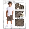 image:imageFlygo Boys Shorts Cotton Acid Washed Jogger Shorts with Pockets  Soft Breathable Cotton Elastic Waist Drawstring Loose Comfy Fit for Active Kids Daily Running Playing Summer CampCoffee
