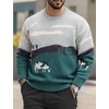 image:imageFlygo Mens Cow Sweater Oversized Sweaters Casual Knit Pullover Jumper  Chunky Soft Stretchy Knitted Cartoon Printed Long Sleeve Crewneck Relaxed Fit Fall Winter Sweaters Unisex VintageBlue Green