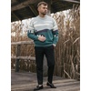 image:imageFlygo Mens Cow Sweater Oversized Sweaters Casual Knit Pullover Jumper  Chunky Soft Stretchy Knitted Cartoon Printed Long Sleeve Crewneck Relaxed Fit Fall Winter Sweaters Unisex VintageBlue Green