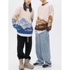 image:imageFlygo Mens Cow Sweater Oversized Sweaters Casual Knit Pullover Jumper  Chunky Soft Stretchy Knitted Cartoon Printed Long Sleeve Crewneck Relaxed Fit Fall Winter Sweaters Unisex VintageBlue