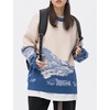 image:imageFlygo Mens Cow Sweater Oversized Sweaters Casual Knit Pullover Jumper  Chunky Soft Stretchy Knitted Cartoon Printed Long Sleeve Crewneck Relaxed Fit Fall Winter Sweaters Unisex VintageBlue
