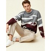 image:imageFlygo Mens Cow Sweater Oversized Sweaters Casual Knit Pullover Jumper  Chunky Soft Stretchy Knitted Cartoon Printed Long Sleeve Crewneck Relaxed Fit Fall Winter Sweaters Unisex VintageBurgundy