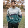 image:imageFlygo Mens Cow Sweater Oversized Sweaters Casual Knit Pullover Jumper  Chunky Soft Stretchy Knitted Cartoon Printed Long Sleeve Crewneck Relaxed Fit Fall Winter Sweaters Unisex VintageBlue Green
