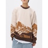 image:imageFlygo Mens Cow Sweater Oversized Sweaters Casual Knit Pullover Jumper  Chunky Soft Stretchy Knitted Cartoon Printed Long Sleeve Crewneck Relaxed Fit Fall Winter Sweaters Unisex VintageCoffee