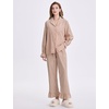 image:imageFlygo Womens Gingham Cotton Pajamas Set Ruffle Pjs Pants Lounge Sets  100 Cotton Lapel Button Down Shirt Long Ruffle Sleeve Ruffled Pants Elastic Waist Pockets Y2K Cute Sleep LoungingBrown