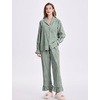 image:imageFlygo Womens Gingham Cotton Pajamas Set Ruffle Pjs Pants Lounge Sets  100 Cotton Lapel Button Down Shirt Long Ruffle Sleeve Ruffled Pants Elastic Waist Pockets Y2K Cute Sleep LoungingDark Green