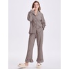 image:imageFlygo Womens Gingham Cotton Pajamas Set Ruffle Pjs Pants Lounge Sets  100 Cotton Lapel Button Down Shirt Long Ruffle Sleeve Ruffled Pants Elastic Waist Pockets Y2K Cute Sleep LoungingCoffee
