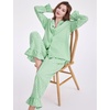 image:imageFlygo Womens Gingham Cotton Pajamas Set Ruffle Pjs Pants Lounge Sets  100 Cotton Lapel Button Down Shirt Long Ruffle Sleeve Ruffled Pants Elastic Waist Pockets Y2K Cute Sleep LoungingLight Green