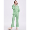 image:imageFlygo Womens Gingham Cotton Pajamas Set Ruffle Pjs Pants Lounge Sets  100 Cotton Lapel Button Down Shirt Long Ruffle Sleeve Ruffled Pants Elastic Waist Pockets Y2K Cute Sleep LoungingLight Green