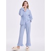 image:imageFlygo Womens Gingham Cotton Pajamas Set Ruffle Pjs Pants Lounge Sets  100 Cotton Lapel Button Down Shirt Long Ruffle Sleeve Ruffled Pants Elastic Waist Pockets Y2K Cute Sleep LoungingBlue
