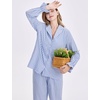 image:imageFlygo Womens Gingham Cotton Pajamas Set Ruffle Pjs Pants Lounge Sets  100 Cotton Lapel Button Down Shirt Long Ruffle Sleeve Ruffled Pants Elastic Waist Pockets Y2K Cute Sleep LoungingBlue