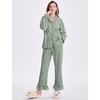 image:imageFlygo Womens Gingham Cotton Pajamas Set Ruffle Pjs Pants Lounge Sets  100 Cotton Lapel Button Down Shirt Long Ruffle Sleeve Ruffled Pants Elastic Waist Pockets Y2K Cute Sleep LoungingDark Green