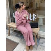 image:imageFlygo Womens Gingham Cotton Pajamas Set Ruffle Pjs Pants Lounge Sets  100 Cotton Lapel Button Down Shirt Long Ruffle Sleeve Ruffled Pants Elastic Waist Pockets Y2K Cute Sleep LoungingWine Red