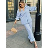 image:imageFlygo Womens Gingham Cotton Pajamas Set Ruffle Pjs Pants Lounge Sets  100 Cotton Lapel Button Down Shirt Long Ruffle Sleeve Ruffled Pants Elastic Waist Pockets Y2K Cute Sleep LoungingBlue