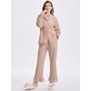 image:imageFlygo Womens Gingham Cotton Pajamas Set Ruffle Pjs Pants Lounge Sets  100 Cotton Lapel Button Down Shirt Long Ruffle Sleeve Ruffled Pants Elastic Waist Pockets Y2K Cute Sleep LoungingBrown