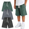 image:imageFlygo Boys Shorts Cotton Acid Washed Jogger Shorts with Pockets  Soft Breathable Cotton Elastic Waist Drawstring Loose Comfy Fit for Active Kids Daily Running Playing Summer CampBlackdarkgreygreen
