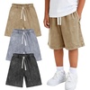 image:imageFlygo Boys Shorts Cotton Acid Washed Jogger Shorts with Pockets  Soft Breathable Cotton Elastic Waist Drawstring Loose Comfy Fit for Active Kids Daily Running Playing Summer CampBlackkhakilightgrey