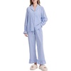 image:imageFlygo Womens Gingham Cotton Pajamas Set Ruffle Pjs Pants Lounge Sets  100 Cotton Lapel Button Down Shirt Long Ruffle Sleeve Ruffled Pants Elastic Waist Pockets Y2K Cute Sleep LoungingBlue