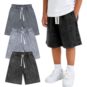 image:imageFlygo Boys Shorts Cotton Acid Washed Jogger Shorts with Pockets  Soft Breathable Cotton Elastic Waist Drawstring Loose Comfy Fit for Active Kids Daily Running Playing Summer CampBlackdarkgreylightgrey