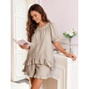 image:imageFlygo Cotton Striped Pajama Set for Women Ruffle Summer Pj Shorts SetsKhaki