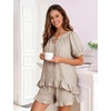 image:imageFlygo Cotton Striped Pajama Set for Women Ruffle Summer Pj Shorts SetsKhaki