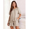 image:imageFlygo Cotton Striped Pajama Set for Women Ruffle Summer Pj Shorts SetsKhaki