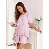 image:imageFlygo Cotton Striped Pajama Set for Women Ruffle Summer Pj Shorts SetsPink