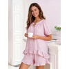 image:imageFlygo Cotton Striped Pajama Set for Women Ruffle Summer Pj Shorts SetsPink