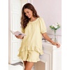 image:imageFlygo Cotton Striped Pajama Set for Women Ruffle Summer Pj Shorts SetsYellow