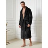 image:imageFlygo Mens Plush Robe Shawl Collar Fleece Absorbent Spa Bathrobe  Men Sherpa Lined Fuzzy Robe Soft Long Sleeve Flannel Shaggy Bathrobe Fluffy Lightweight Shower House Robe with Belt 2 PocketsBlack