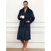 image:imageFlygo Mens Plush Robe Shawl Collar Fleece Absorbent Spa Bathrobe  Men Sherpa Lined Fuzzy Robe Soft Long Sleeve Flannel Shaggy Bathrobe Fluffy Lightweight Shower House Robe with Belt 2 PocketsNavy