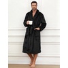 image:imageFlygo Mens Plush Robe Shawl Collar Fleece Absorbent Spa Bathrobe  Men Sherpa Lined Fuzzy Robe Soft Long Sleeve Flannel Shaggy Bathrobe Fluffy Lightweight Shower House Robe with Belt 2 PocketsBlack