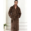 image:imageFlygo Mens Plush Robe Shawl Collar Fleece Absorbent Spa Bathrobe  Men Sherpa Lined Fuzzy Robe Soft Long Sleeve Flannel Shaggy Bathrobe Fluffy Lightweight Shower House Robe with Belt 2 PocketsBrown