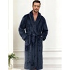 image:imageFlygo Mens Plush Robe Shawl Collar Fleece Absorbent Spa Bathrobe  Men Sherpa Lined Fuzzy Robe Soft Long Sleeve Flannel Shaggy Bathrobe Fluffy Lightweight Shower House Robe with Belt 2 PocketsNavy