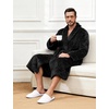 image:imageFlygo Mens Plush Robe Shawl Collar Fleece Absorbent Spa Bathrobe  Men Sherpa Lined Fuzzy Robe Soft Long Sleeve Flannel Shaggy Bathrobe Fluffy Lightweight Shower House Robe with Belt 2 PocketsBlack