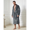 image:imageFlygo Mens Plush Robe Shawl Collar Fleece Absorbent Spa Bathrobe  Men Sherpa Lined Fuzzy Robe Soft Long Sleeve Flannel Shaggy Bathrobe Fluffy Lightweight Shower House Robe with Belt 2 PocketsGrey