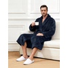 image:imageFlygo Mens Plush Robe Shawl Collar Fleece Absorbent Spa Bathrobe  Men Sherpa Lined Fuzzy Robe Soft Long Sleeve Flannel Shaggy Bathrobe Fluffy Lightweight Shower House Robe with Belt 2 PocketsNavy