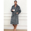 image:imageFlygo Mens Plush Robe Shawl Collar Fleece Absorbent Spa Bathrobe  Men Sherpa Lined Fuzzy Robe Soft Long Sleeve Flannel Shaggy Bathrobe Fluffy Lightweight Shower House Robe with Belt 2 PocketsGrey