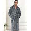 image:imageFlygo Mens Plush Robe Shawl Collar Fleece Absorbent Spa Bathrobe  Men Sherpa Lined Fuzzy Robe Soft Long Sleeve Flannel Shaggy Bathrobe Fluffy Lightweight Shower House Robe with Belt 2 PocketsGrey