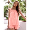image:imageFlygo Pajamas for Women 2 Piece Cotton Ruffle Tank Top and Shorts  Cute Soft Loungewear Pjs Square Neck Cami Top Drewstring Pockets Elastic Waist Sleepwear Bridal Honeymoon Summer NightwearPink