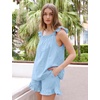 image:imageFlygo Pajamas for Women 2 Piece Cotton Ruffle Tank Top and Shorts  Cute Soft Loungewear Pjs Square Neck Cami Top Drewstring Pockets Elastic Waist Sleepwear Bridal Honeymoon Summer NightwearBlue