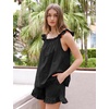 image:imageFlygo Pajamas for Women 2 Piece Cotton Ruffle Tank Top and Shorts  Cute Soft Loungewear Pjs Square Neck Cami Top Drewstring Pockets Elastic Waist Sleepwear Bridal Honeymoon Summer NightwearBlack