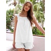image:imageFlygo Pajamas for Women 2 Piece Cotton Ruffle Tank Top and Shorts  Cute Soft Loungewear Pjs Square Neck Cami Top Drewstring Pockets Elastic Waist Sleepwear Bridal Honeymoon Summer NightwearWhite