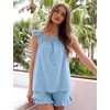 image:imageFlygo Pajamas for Women 2 Piece Cotton Ruffle Tank Top and Shorts  Cute Soft Loungewear Pjs Square Neck Cami Top Drewstring Pockets Elastic Waist Sleepwear Bridal Honeymoon Summer NightwearBlue