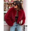 image:imageFlygo Womens Faux Fur Coat Winter Warm Cropped Fluffy Shaggy Jacket  Smooth Lining Open Front Long Sleeve Snap Button 2 Pockets 2026 Luxury Fuzzy Outerwear Cardigan Going Out Wedding PartyRed